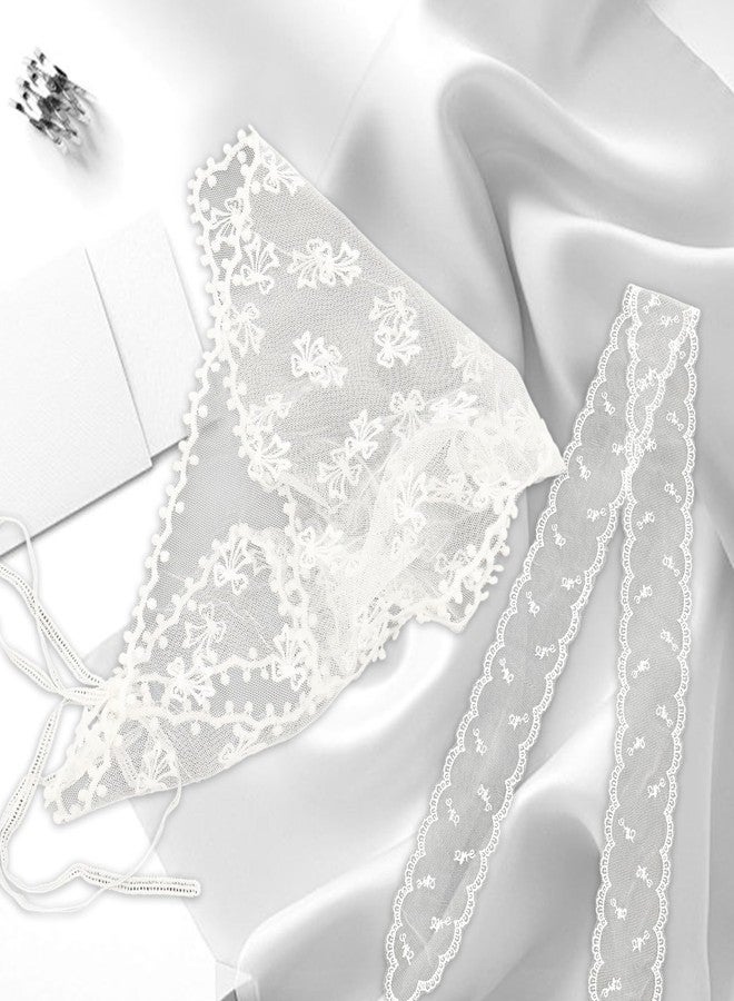 LUODAKA 3Pcs Lace Head Scarf Flower Pattern Cute Adjustable Triangle Headscarf Women's and Girls' Laces Bandana Suitable for Hairstyle Design, Festivals, Holidays Christmas Decorations（White） - Image 4
